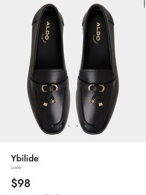 Aldo Ybilide Black Leather Loafers with Gold Accents